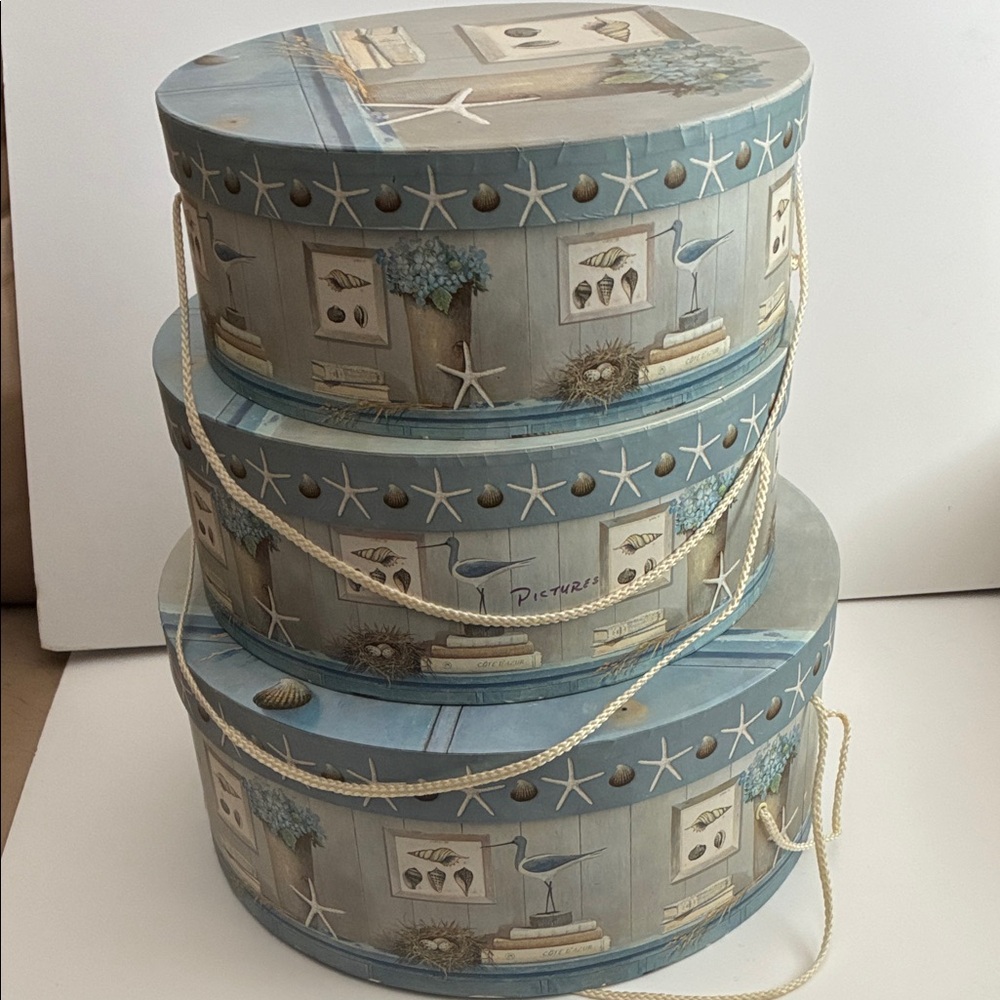 Coastal Blue Decorative 3 Nesting Storage Boxes